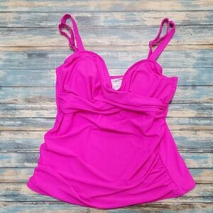 Pink Ruched Bustier Camisole Swim Top